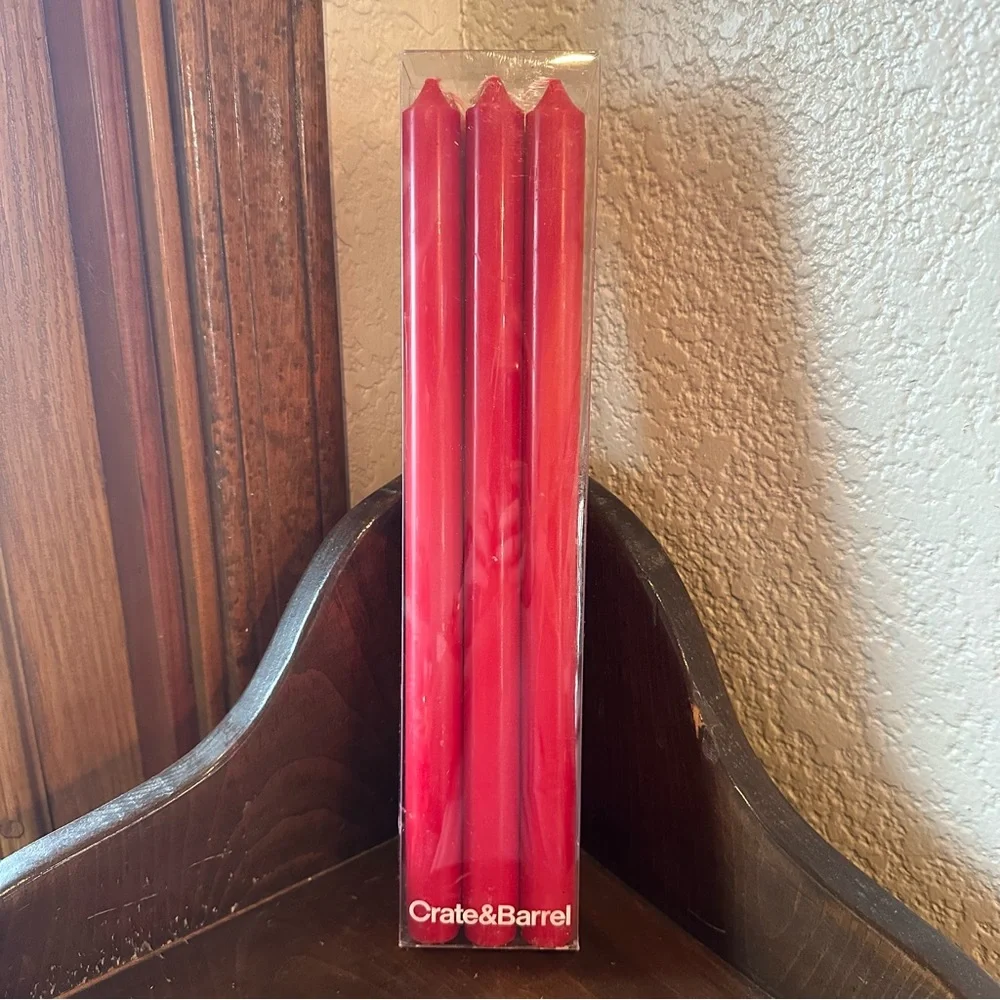 Crate&Barrel Red Taper Candle Set